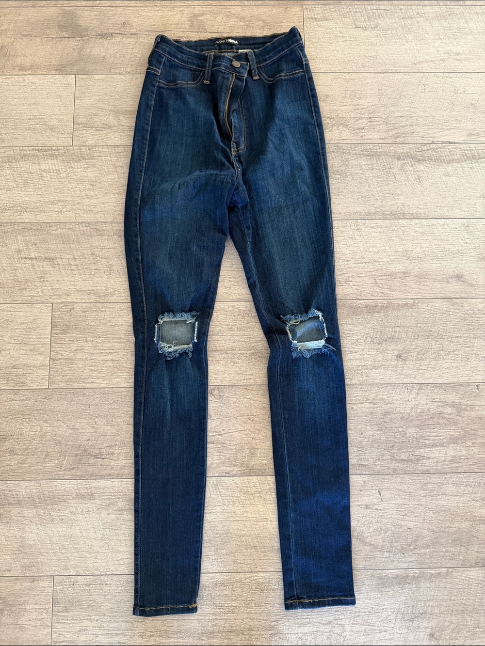 Fashion Nova Dark Blue Ripped Skinny Jeans